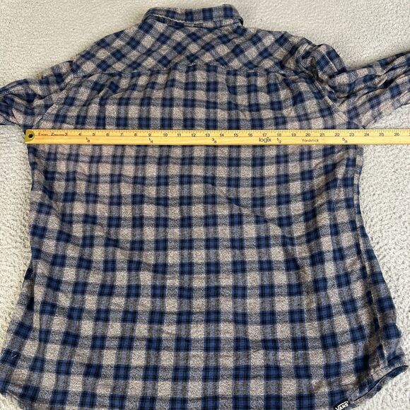 Vans Flannel Shirt Men XL Blue Gray Plaid Button Long Sleeve Pocket Surf Skate - Picture 11 of 12